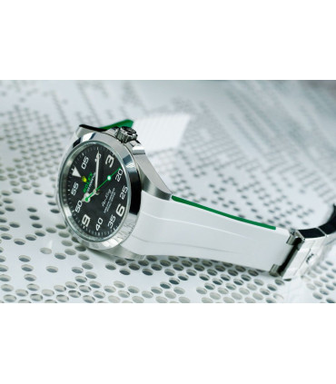 Rubber B Strap for Rolex Air-King 126900 - M215 White/Green